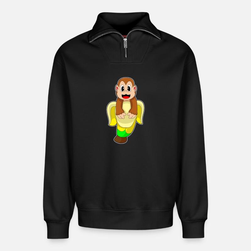 Singe Banane - Sweat unisexe décontracté en coton biologique à demi-zip – de SPREAD - noir