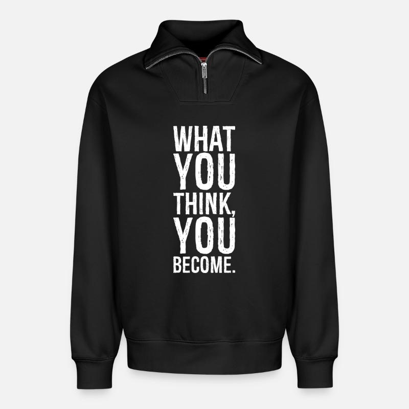 was du glaubst zu werden - Relaxed Unisex Organic Half Zip Sweatshirt – von SPREAD - Schwarz