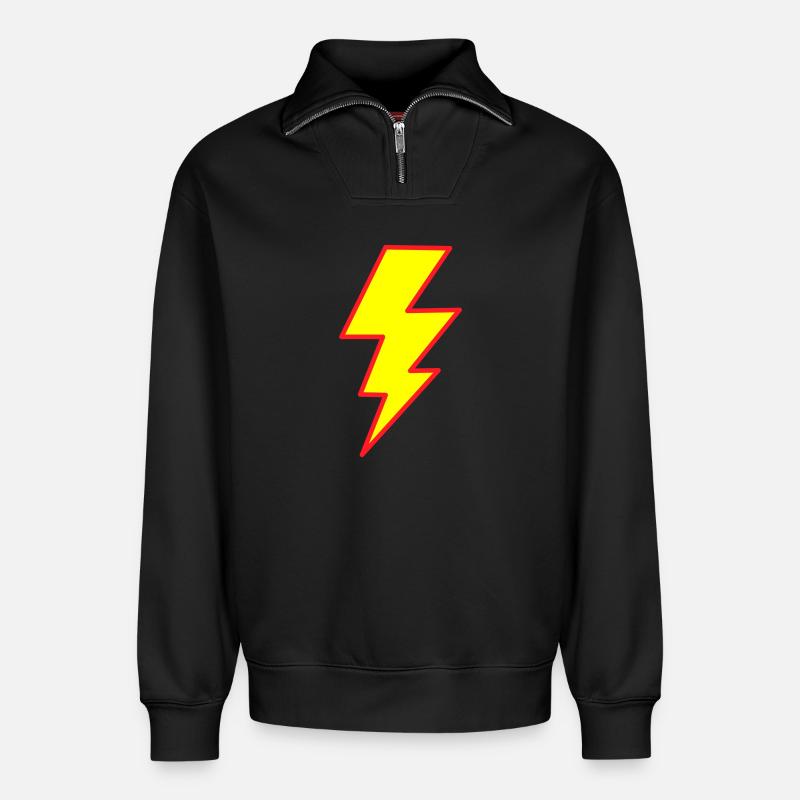 Double lightning - Relaxed Unisex Organic Half Zip Sweatshirt – by SPREAD - black