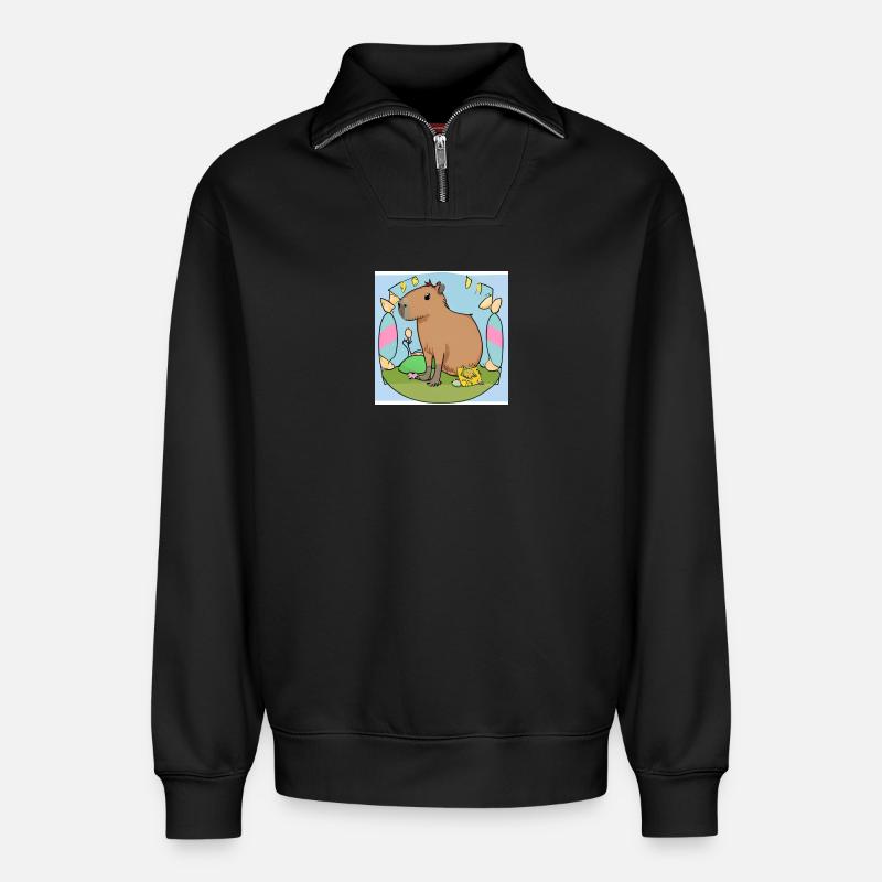 Easter capybara - Relaxed Unisex Organic Half Zip Sweatshirt – by SPREAD - black