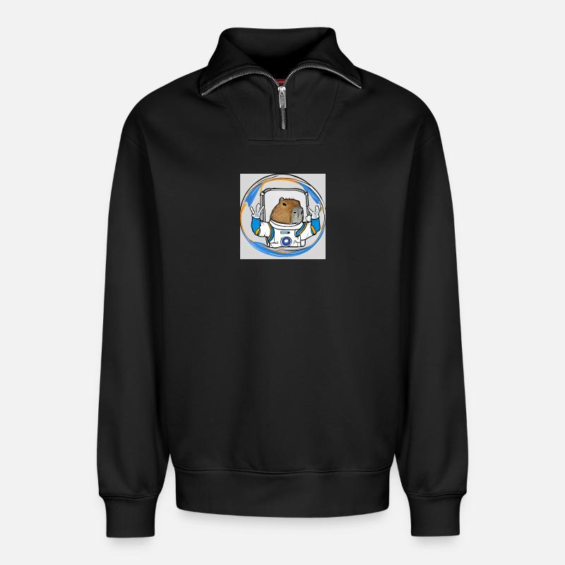 Astro caps - Relaxed Unisex Organic Half Zip Sweatshirt – by SPREAD - black