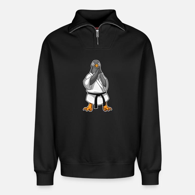 Pinguin Karate Kampfkunst - Relaxed Unisex Organic Half Zip Sweatshirt – von SPREAD - Schwarz
