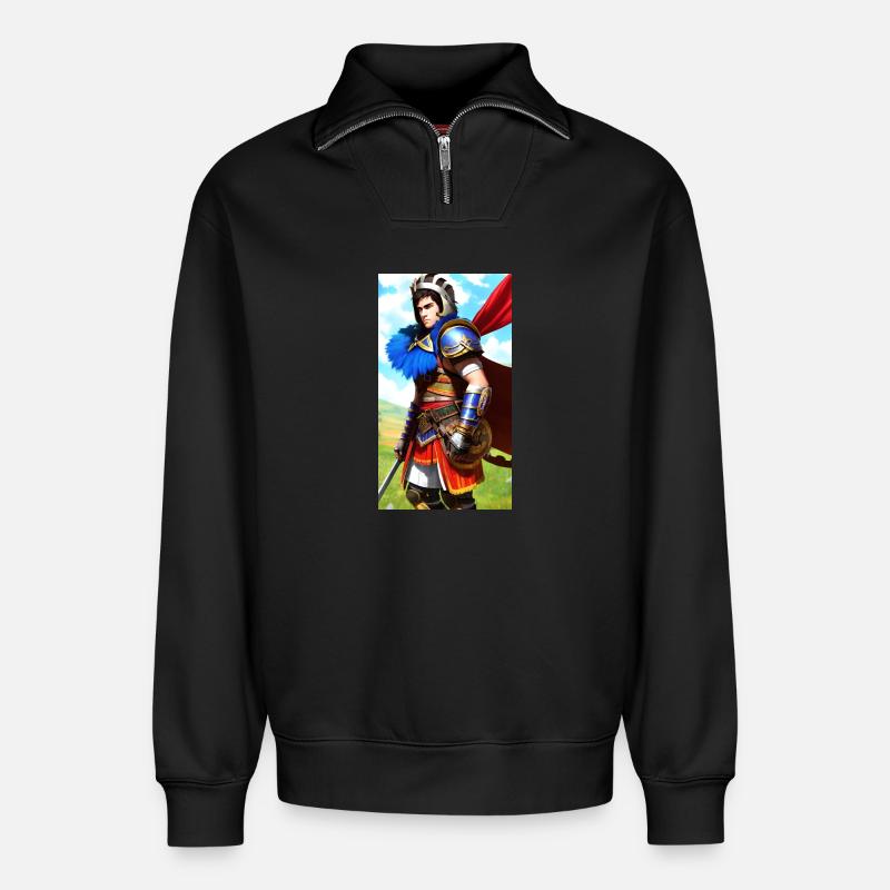 Mehrfarbiger Ritter Gladiator - Relaxed Unisex Organic Half Zip Sweatshirt – von SPREAD - Schwarz