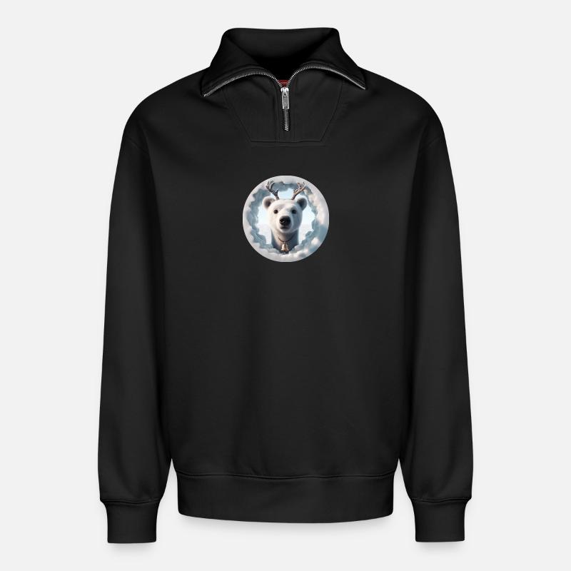 Rentier Kopf schaut durch Eis - Relaxed Unisex Organic Half Zip Sweatshirt – von SPREAD - Schwarz