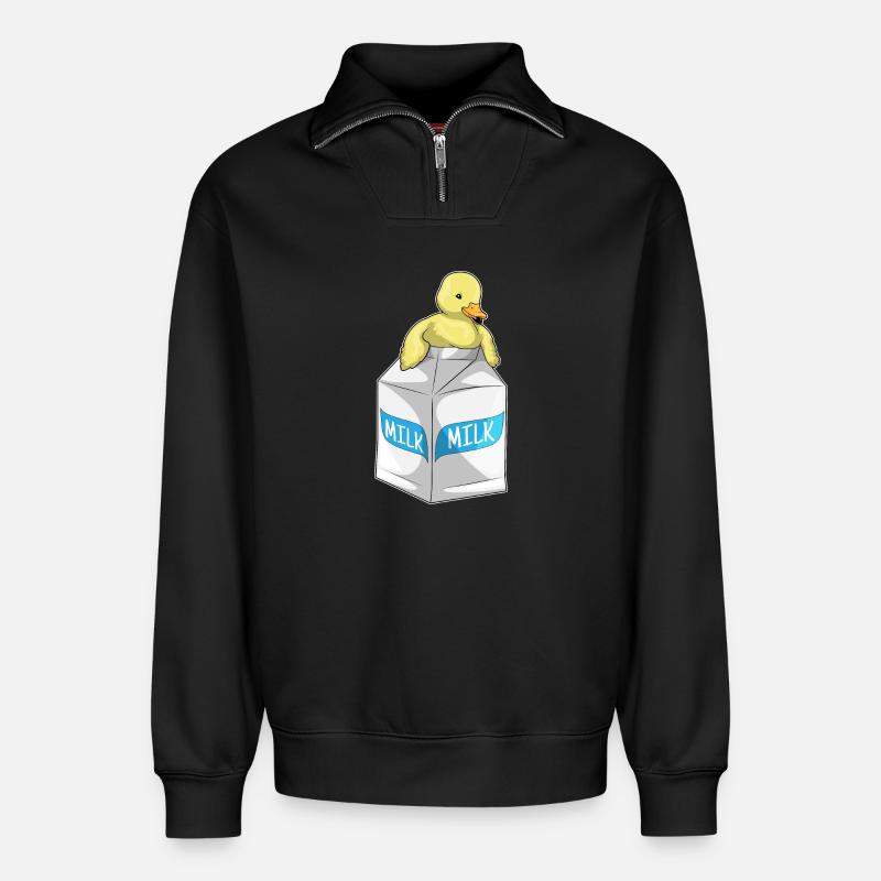 Duck Milk - Relaxed Unisex Organic Half Zip Sweatshirt – by SPREAD - black