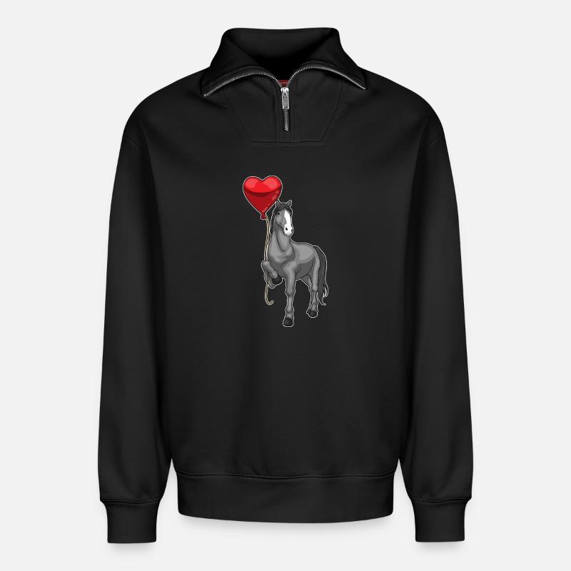 Pferd Herz Luftballon - Relaxed Unisex Organic Half Zip Sweatshirt – von SPREAD - Schwarz