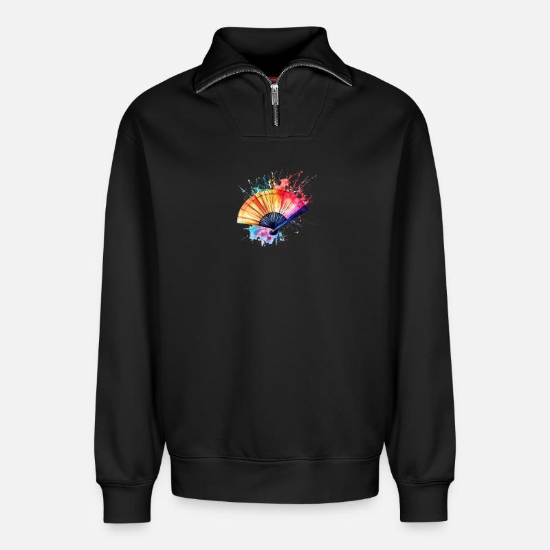 Lebendiger Aquarell-Fächer - Relaxed Unisex Organic Half Zip Sweatshirt – von SPREAD - Schwarz