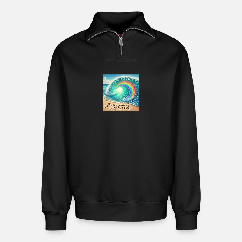 Wave Journey Tourbillon arc-en-ciel - Sweat unisexe décontracté en coton biologique à demi-zip – de SPREAD - noir
