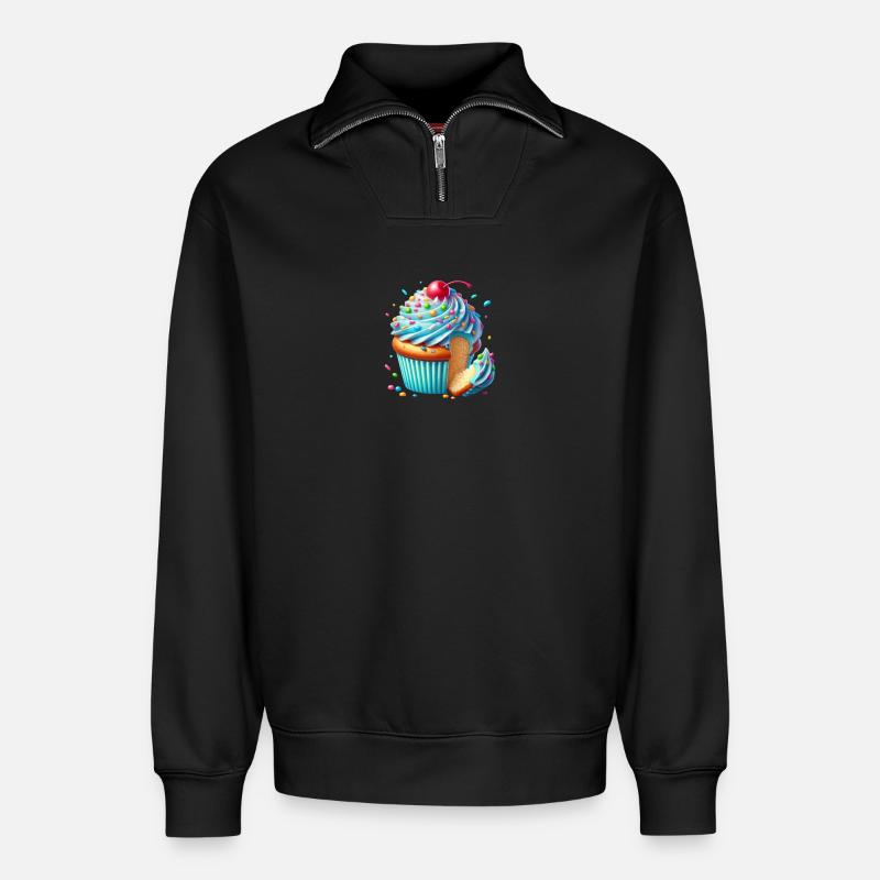 Blauer Cupcake mit bunten Streuseln - Relaxed Unisex Organic Half Zip Sweatshirt – von SPREAD - Schwarz