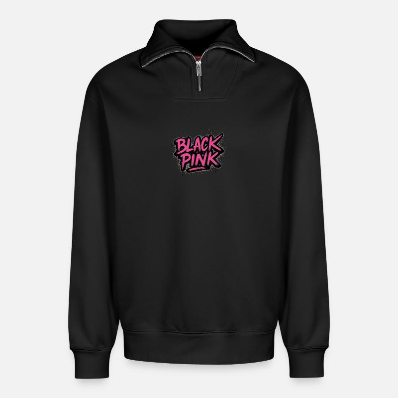 Noir rose - Sweat unisexe décontracté en coton biologique à demi-zip – de SPREAD - noir