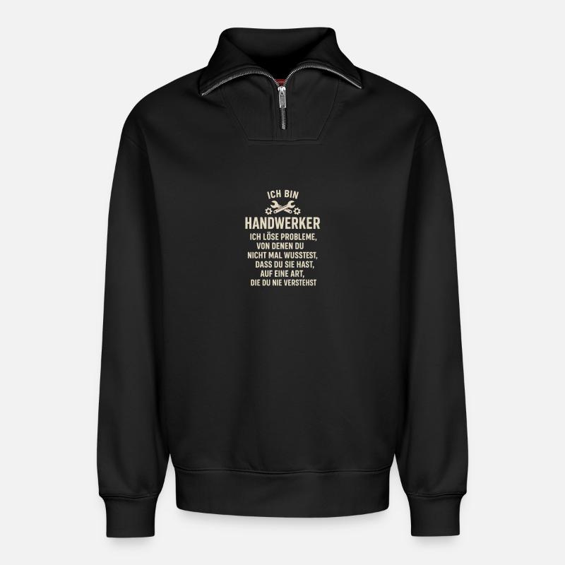 Ich bin Handwerker - Relaxed Unisex Organic Half Zip Sweatshirt – von SPREAD - Schwarz