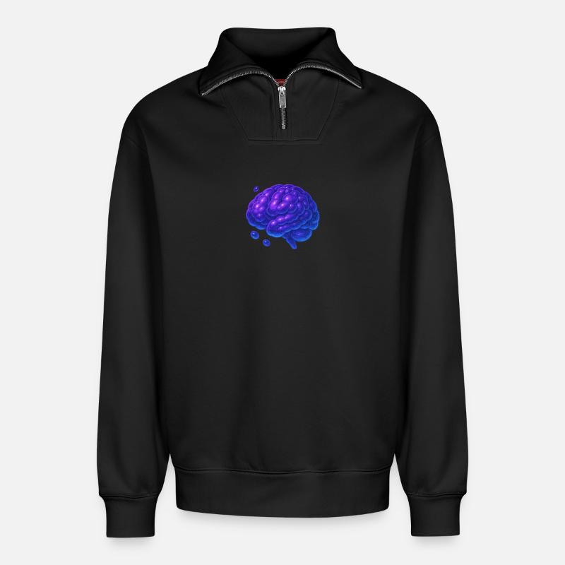 Cerveau 3D Moléculaire Bleu Violet - Sweat unisexe décontracté en coton biologique à demi-zip – de SPREAD - noir