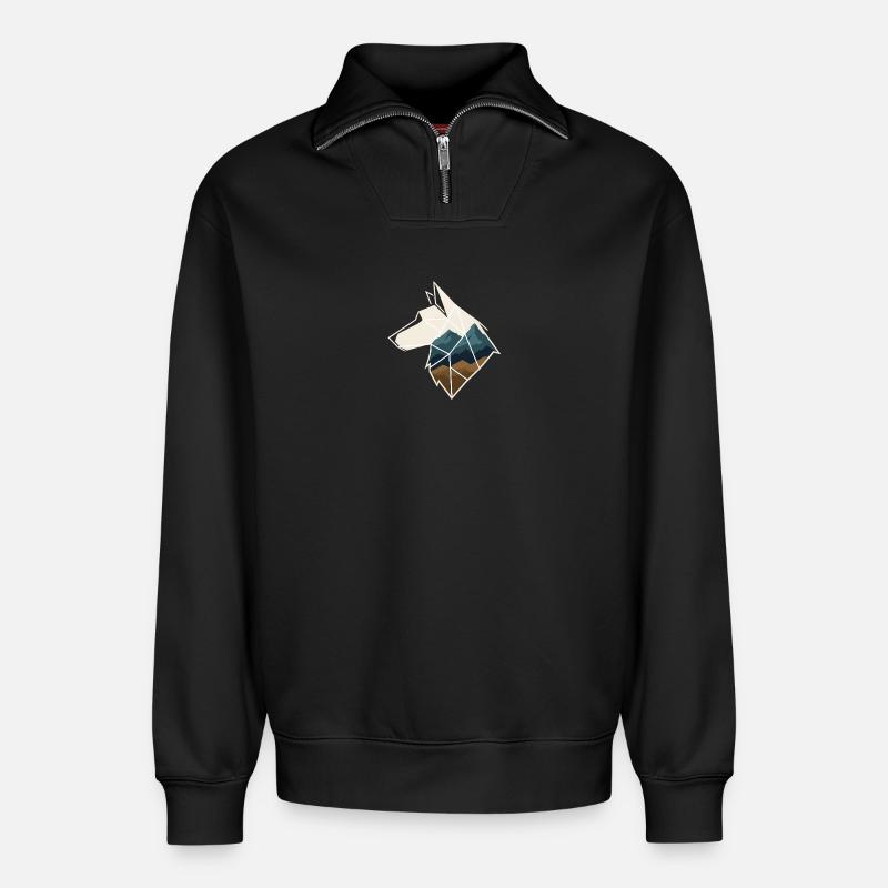 Geometrischer Wolf - Relaxed Unisex Organic Half Zip Sweatshirt – von SPREAD - Schwarz