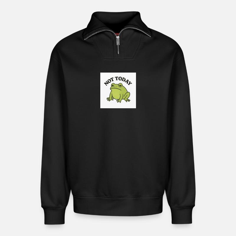 Lustiger Frosch mit Statement Text - Relaxed Unisex Organic Half Zip Sweatshirt – von SPREAD - Schwarz
