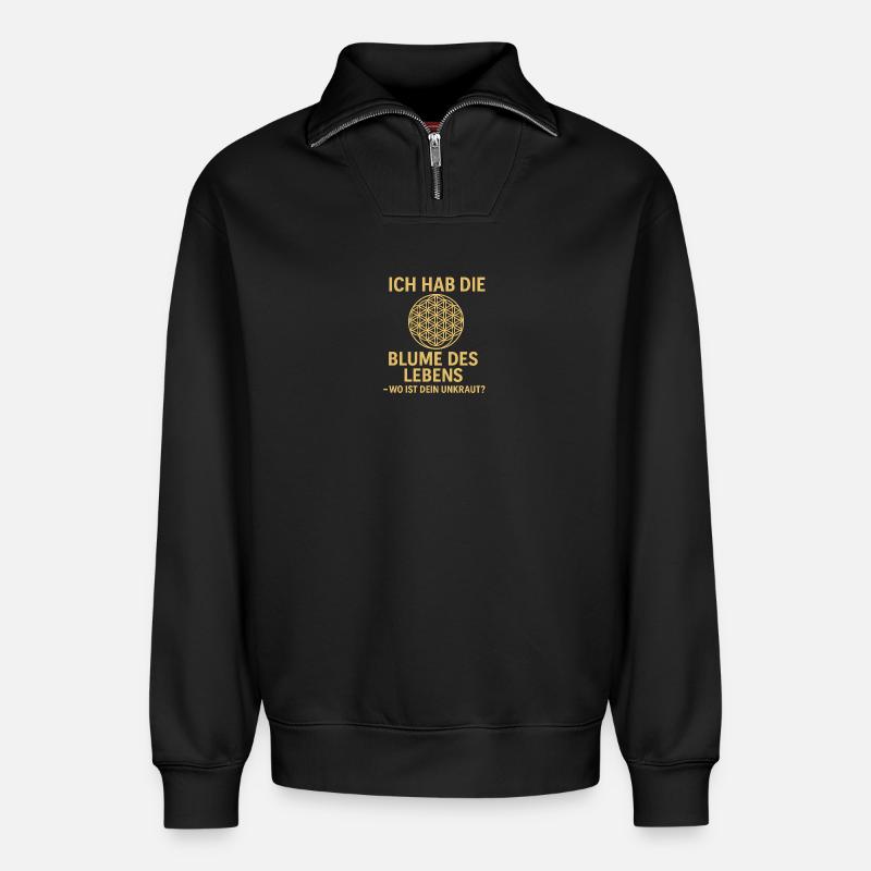 Blume des Lebens - Humor - Relaxed Unisex Organic Half Zip Sweatshirt – von SPREAD - Schwarz