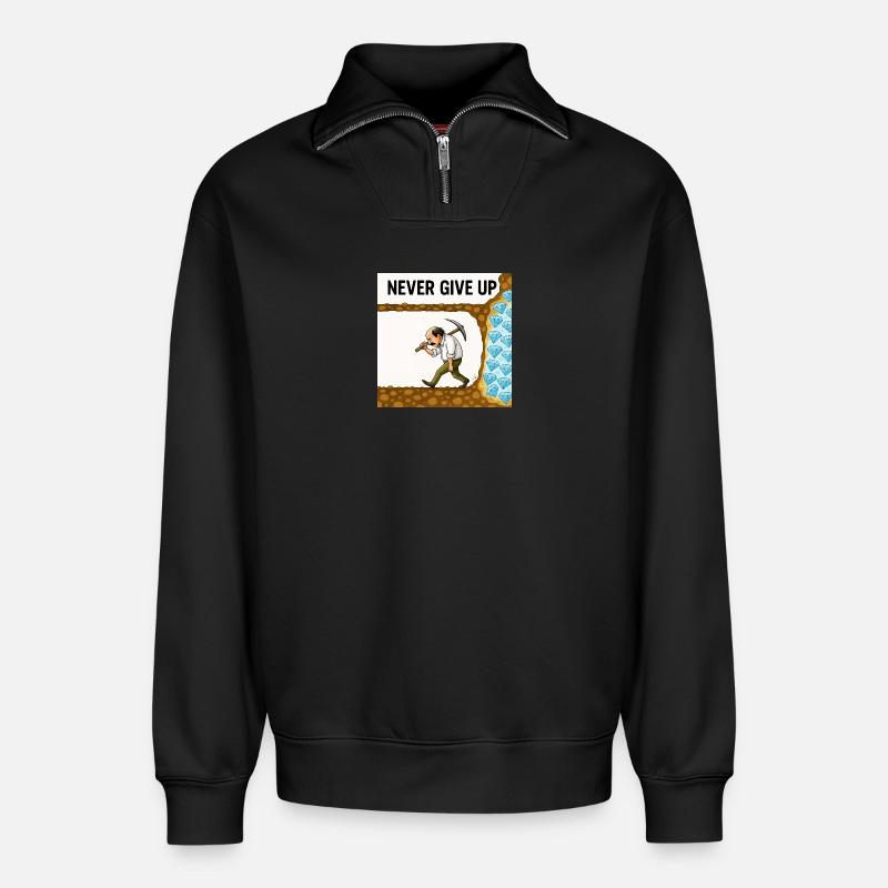 Never quit - Relaxed Unisex Organic Half Zip Sweatshirt – by SPREAD - black
