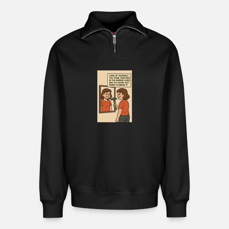 Art moderne - Sweat unisexe décontracté en coton biologique à demi-zip – de SPREAD - noir
