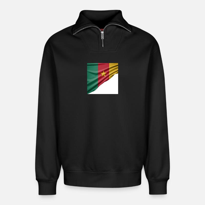 drapeaux du Cameroun - Sweat unisexe décontracté en coton biologique à demi-zip – de SPREAD - noir