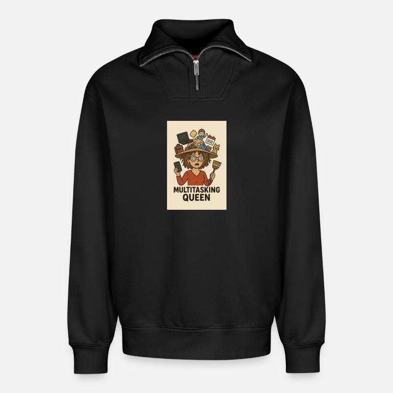 Multitasking Queen - Relaxed Unisex Organic Half Zip Sweatshirt – by SPREAD - black