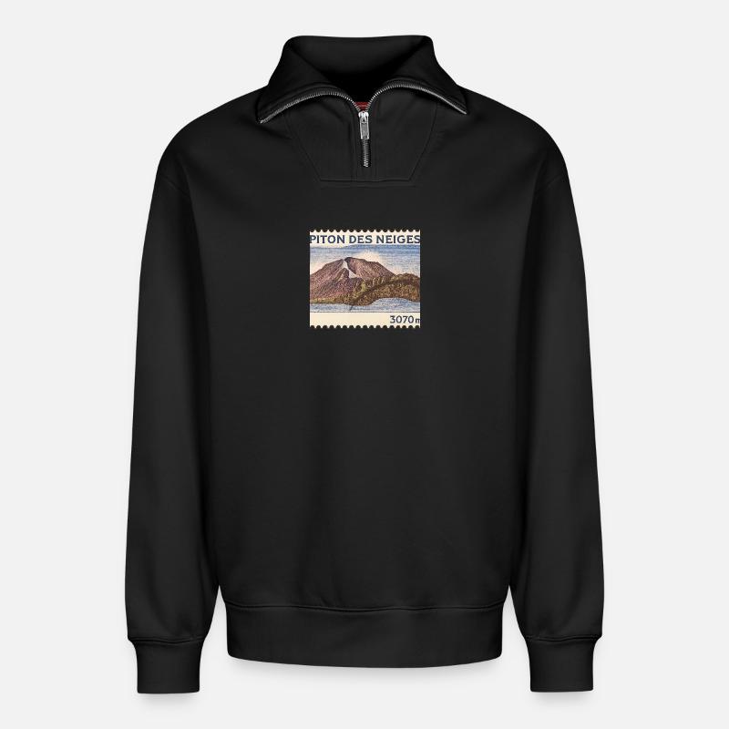 Piton des Neiges Stempel - Relaxed Unisex Organic Half Zip Sweatshirt – von SPREAD - Schwarz