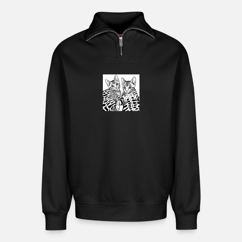 Katzenduo Linienzeichnung - Relaxed Unisex Organic Half Zip Sweatshirt – von SPREAD - Schwarz