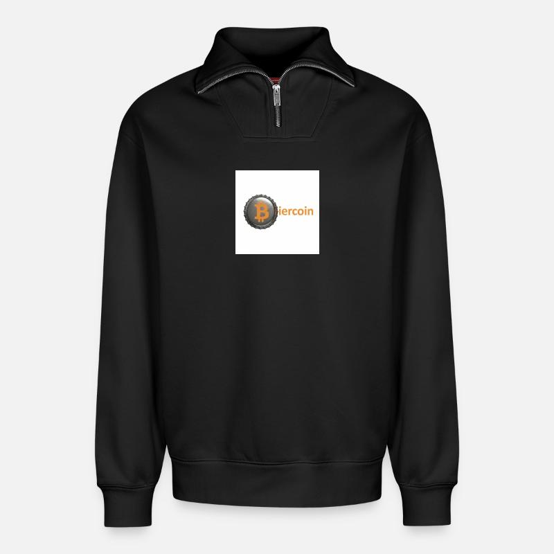 BierCoin Bitcoin Logo - Sweat unisexe décontracté en coton biologique à demi-zip – de SPREAD - noir