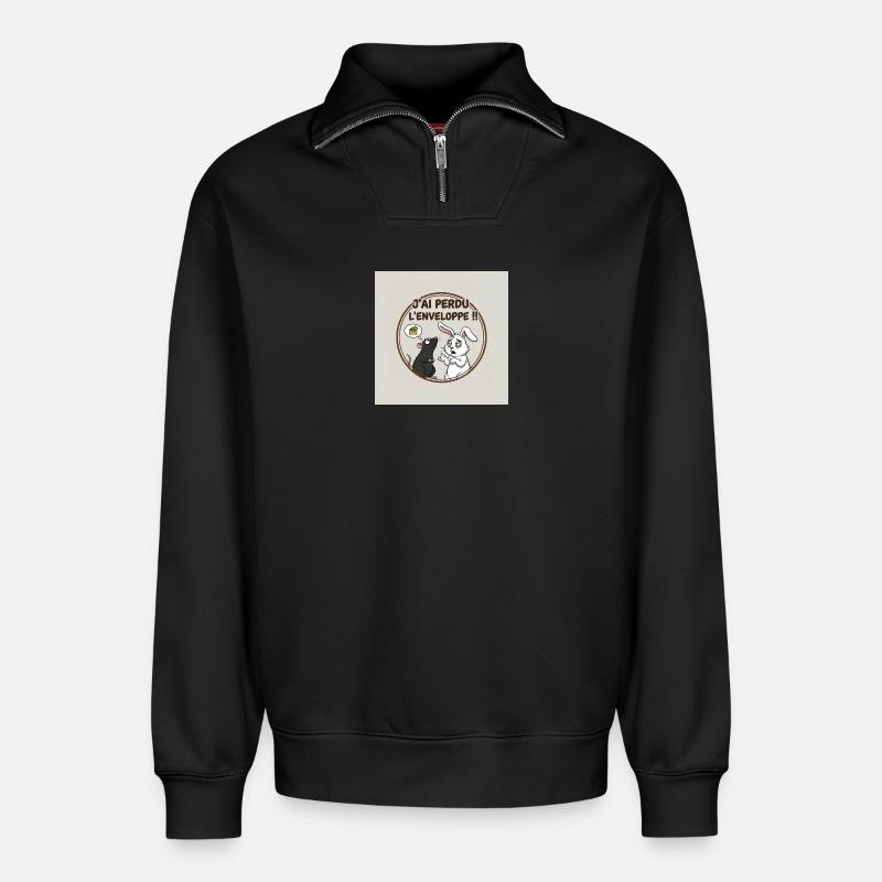 I lost the envelope - Relaxed Unisex Organic Half Zip Sweatshirt – by SPREAD - black