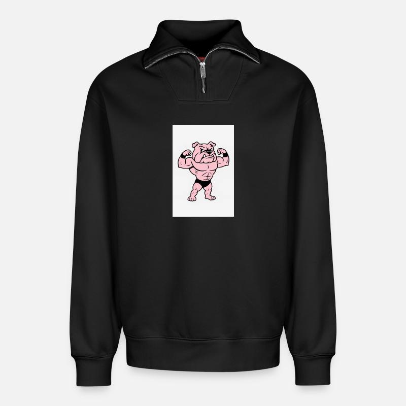 Pink Muskelbulldog Pose - Relaxed Unisex Organic Half Zip Sweatshirt – von SPREAD - Schwarz
