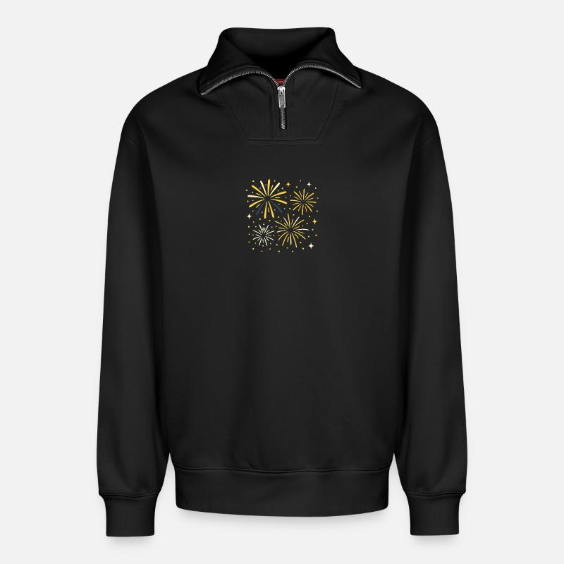Feu d’artifice - Sweat unisexe décontracté en coton biologique à demi-zip – de SPREAD - noir