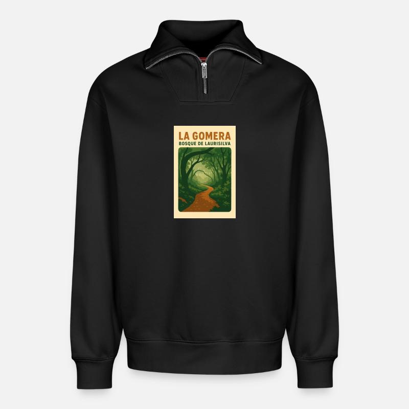 La_Gomera_-_Bosque_de_Laurisilva - Relaxed Unisex Organic Half Zip Sweatshirt – von SPREAD - Schwarz