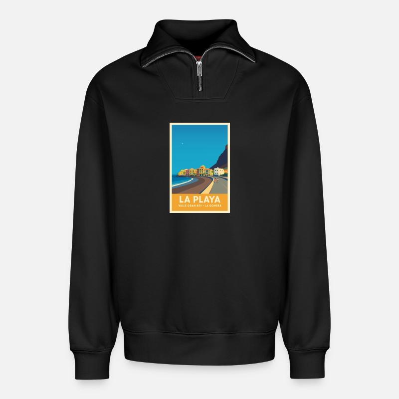 La Playa Poster Valle Gran Rey - Relaxed Unisex Organic Half Zip Sweatshirt – von SPREAD - Schwarz