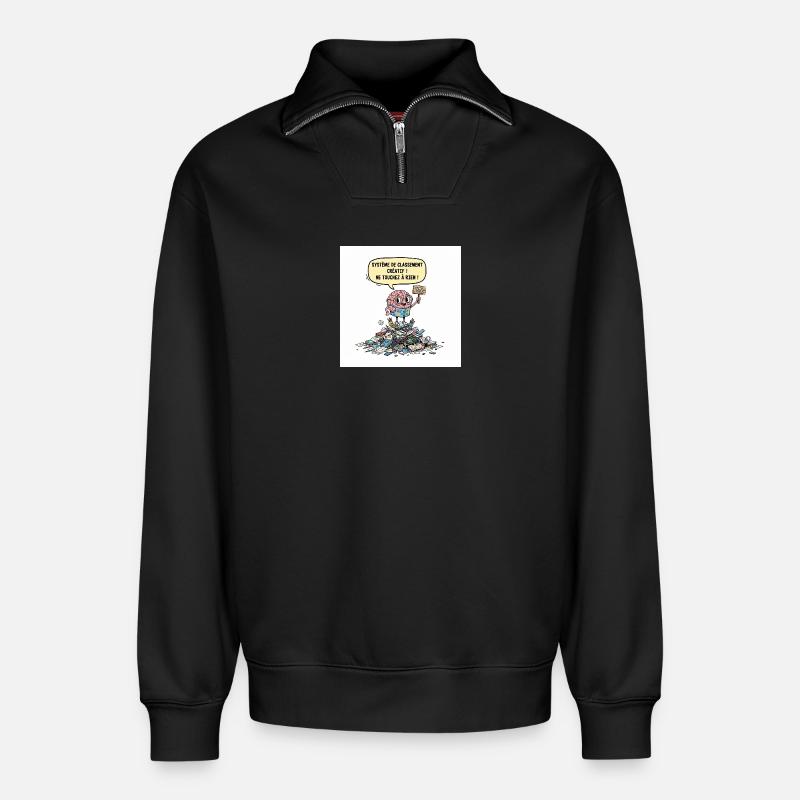 Creative Chaos Brain - Relaxed Unisex Organic Half Zip Sweatshirt – by SPREAD - black