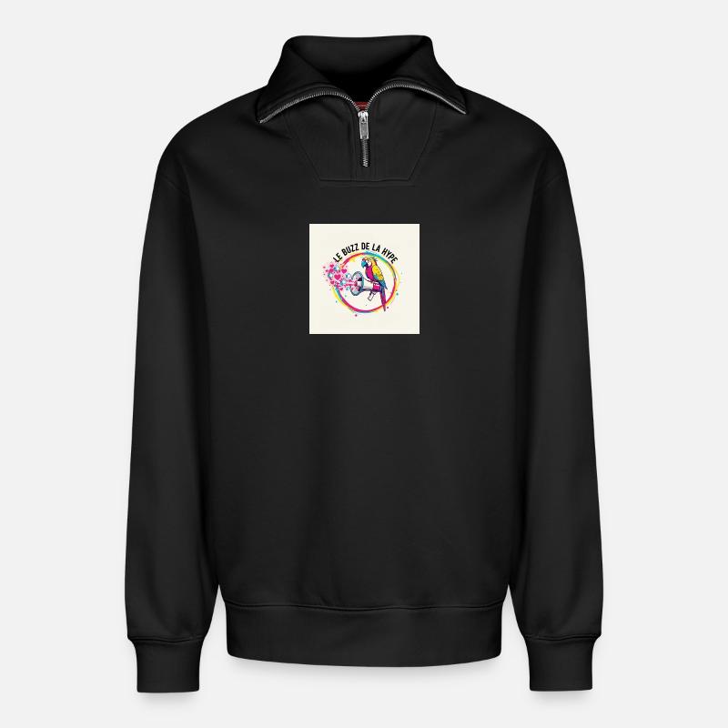 Parrot Buzz - Relaxed Unisex Organic Half Zip Sweatshirt – by SPREAD - black
