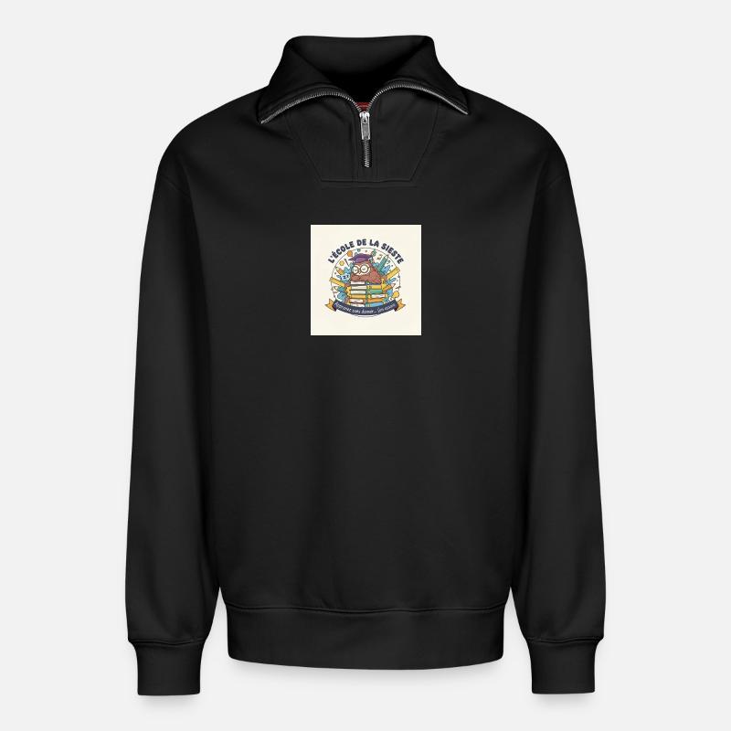 Schule der Eule Nickerchen Schüler - Relaxed Unisex Organic Half Zip Sweatshirt – von SPREAD - Schwarz