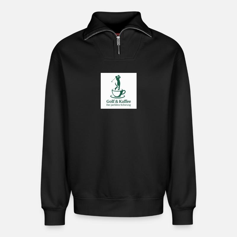 Golf & Kaffee – Der perfekte Schwung  - Relaxed Unisex Organic Half Zip Sweatshirt – von SPREAD - Schwarz