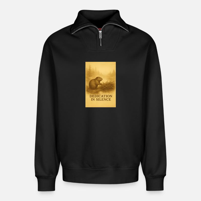 Beaver Dedication in Silence - Relaxed Unisex Organic Half Zip Sweatshirt – by SPREAD - black