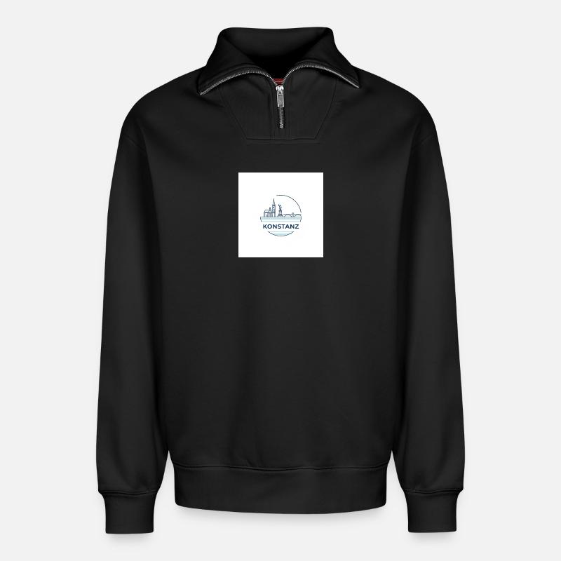 Konstanz Skyline Bodensee Emblem - Relaxed Unisex Organic Half Zip Sweatshirt – von SPREAD - Schwarz