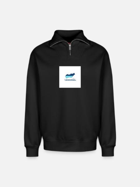 Bodensee Landschaftslogo Seeufer - Relaxed Unisex Organic Half Zip Sweatshirt – von SPREAD - Schwarz