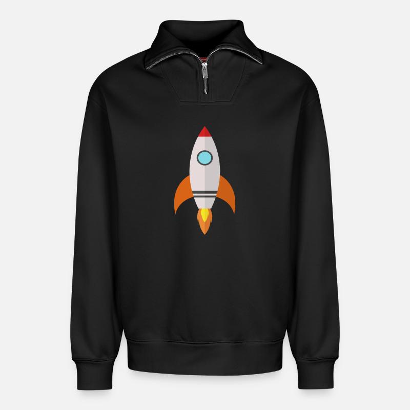 Rocket space - Relaxed Unisex Organic Half Zip Sweatshirt – by SPREAD - black