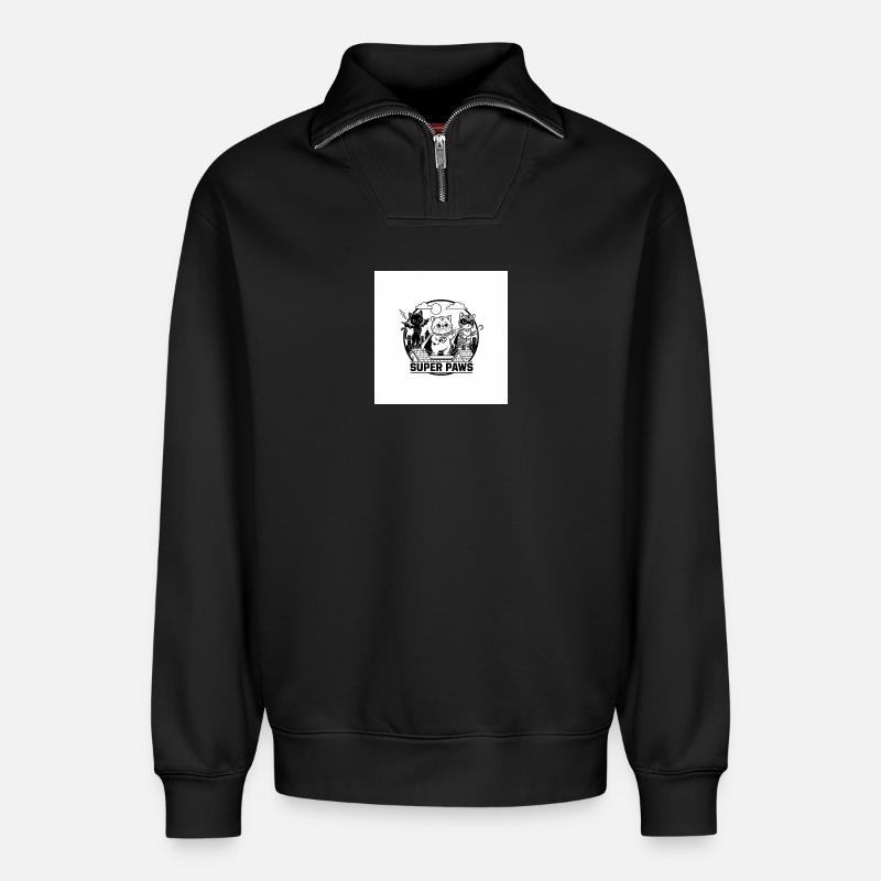 Super Paws Band Cats - Relaxed Unisex Organic Half Zip Sweatshirt – von SPREAD - Schwarz