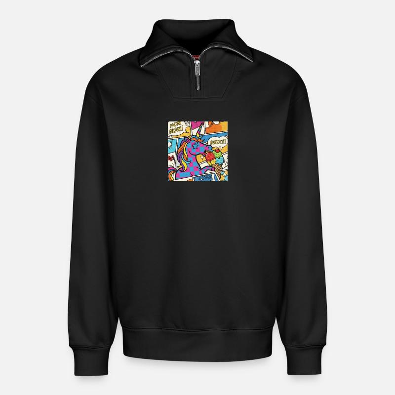 Einhorn-Pop-Art-Delight-Regenbogen - Relaxed Unisex Organic Half Zip Sweatshirt – von SPREAD - Schwarz