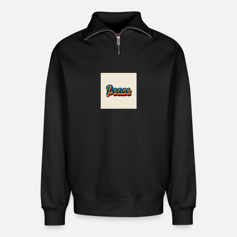 70er Peace Design - Relaxed Unisex Organic Half Zip Sweatshirt – von SPREAD - Schwarz