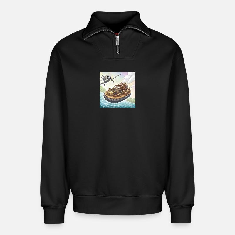Steampunk-Luftboot-Flussjagd - Relaxed Unisex Organic Half Zip Sweatshirt – von SPREAD - Schwarz