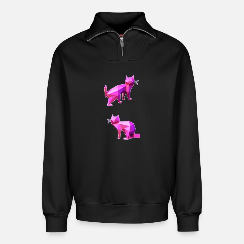 Pink Poly Katzen Duo - Relaxed Unisex Organic Half Zip Sweatshirt – von SPREAD - Schwarz