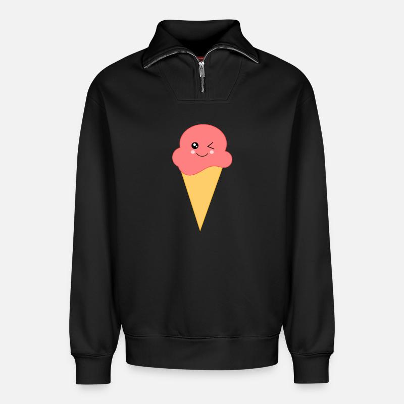 Eis Eiscreme Erdbeereis - Relaxed Unisex Organic Half Zip Sweatshirt – von SPREAD - Schwarz