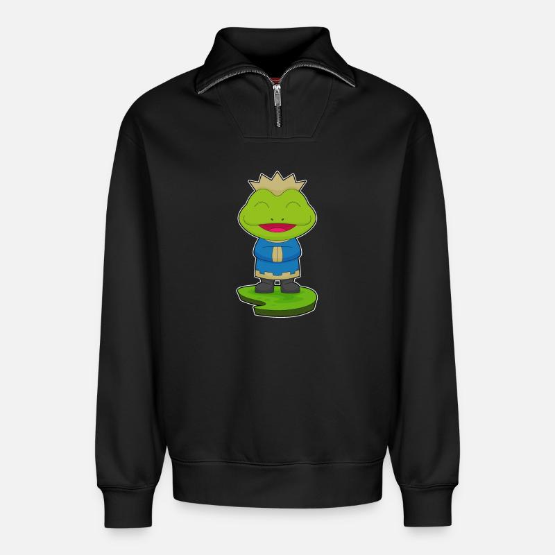 Frosch Krone - Relaxed Unisex Organic Half Zip Sweatshirt – von SPREAD - Schwarz