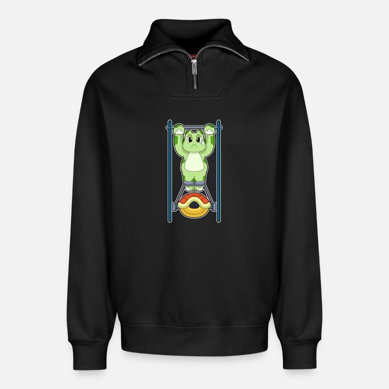 Turtle Bodybuilder Pull-ups Bodybuilding - Relaxed Unisex Organic Half Zip Sweatshirt – by SPREAD - black