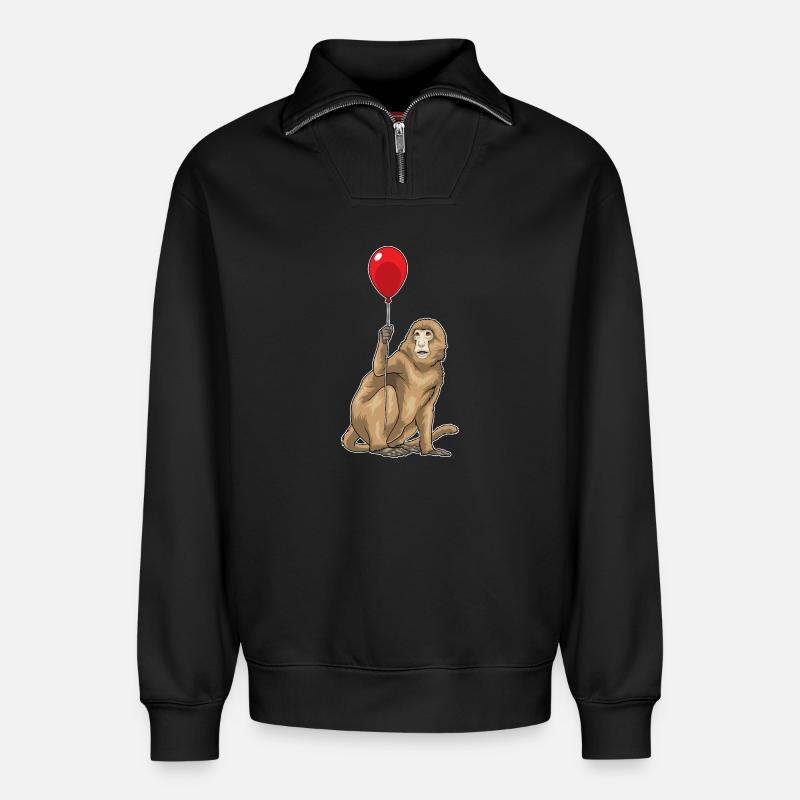 Affe Luftballon - Relaxed Unisex Organic Half Zip Sweatshirt – von SPREAD - Schwarz
