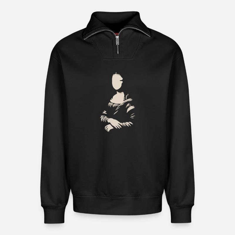 Mona Lisa (La Joconde) blank - Relaxed Unisex Organic Half Zip Sweatshirt – von SPREAD - Schwarz