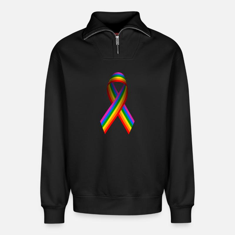 Drapeau arc-en-ciel en guise d’arc - Sweat unisexe décontracté en coton biologique à demi-zip – de SPREAD - noir